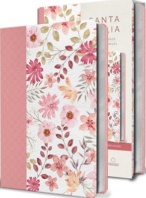 Biblia RV1960 letra grande piel rosada con flores